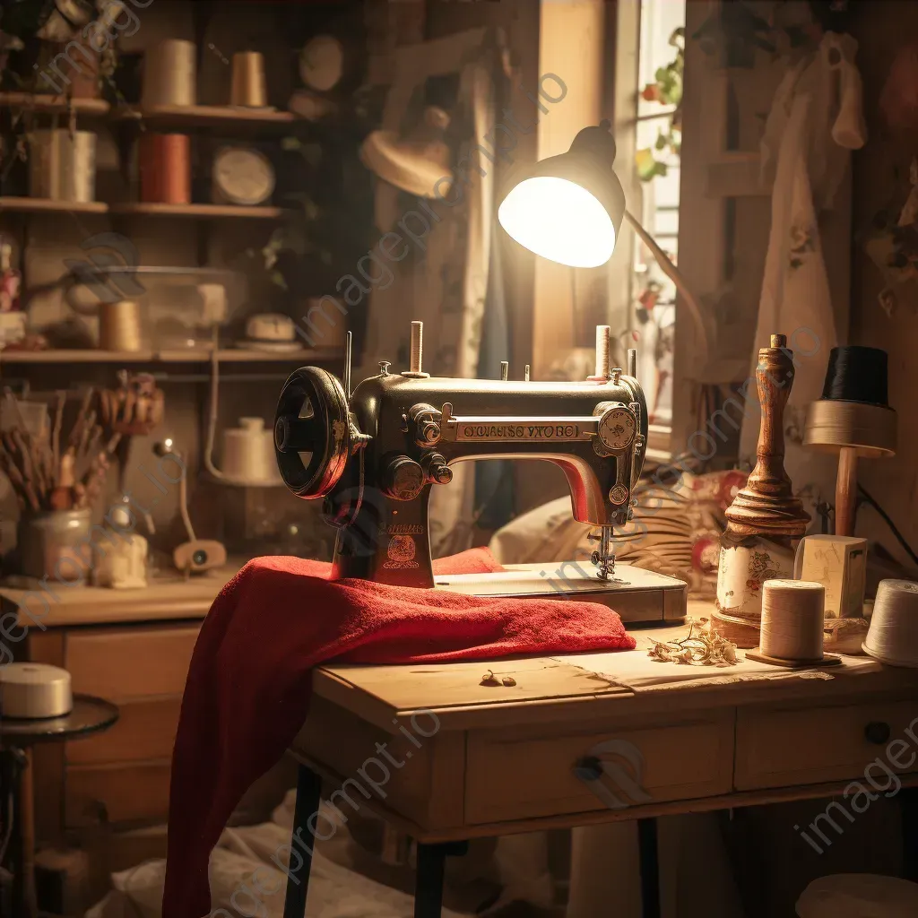 Vintage sewing machine placed at the center of a cozy craft room - Image 4