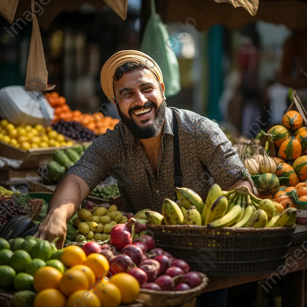 Vendor selling organic fruits at a busy market. - Image 3