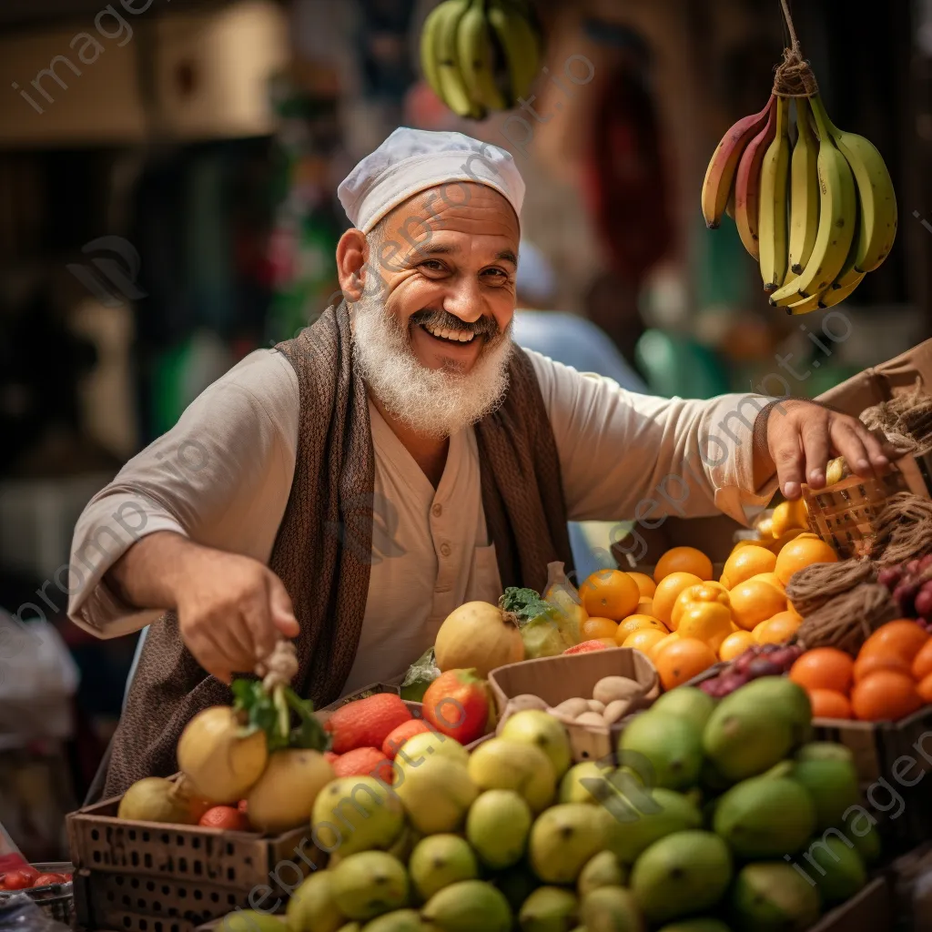 Vendor selling organic fruits at a busy market. - Image 4