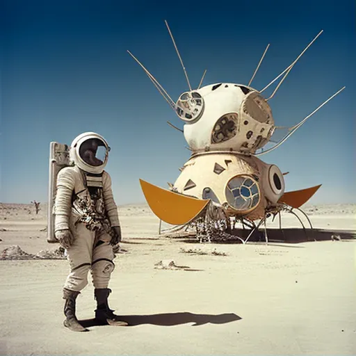 Astronaut standing on barren alien landscape with spaceship - Image 1