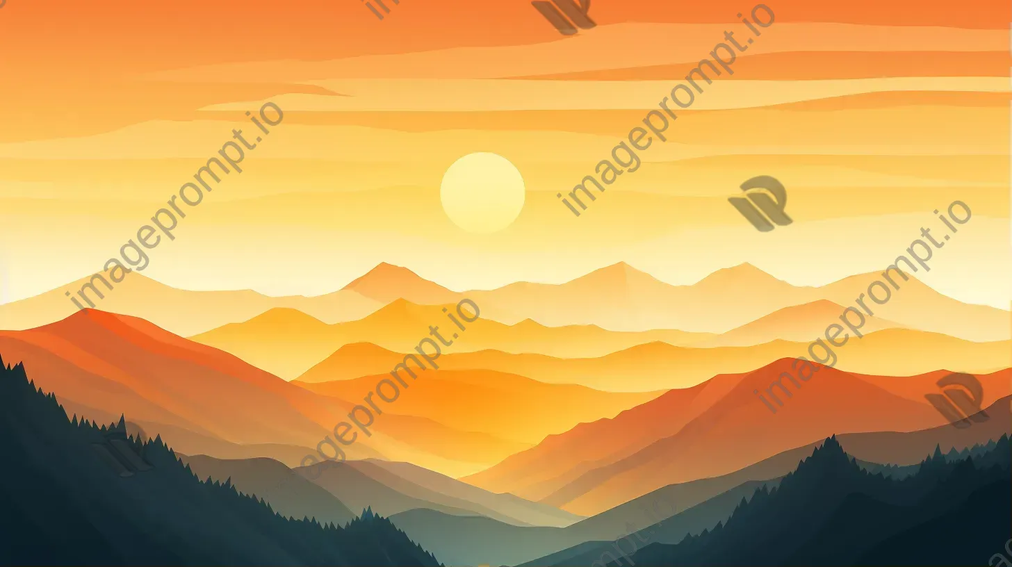 Polygonal depiction of serene mountain landscape at sunrise - Image 1