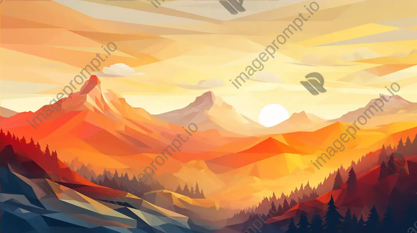 Polygonal depiction of serene mountain landscape at sunrise - Image 4