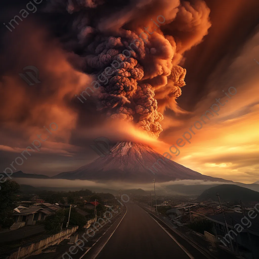 Sunrise illuminating ash clouds over an active volcano - Image 1