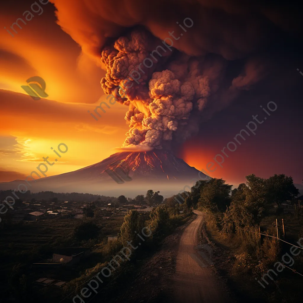 Sunrise illuminating ash clouds over an active volcano - Image 2