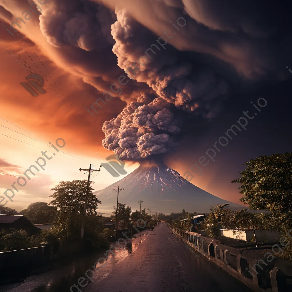 Sunrise illuminating ash clouds over an active volcano - Image 3