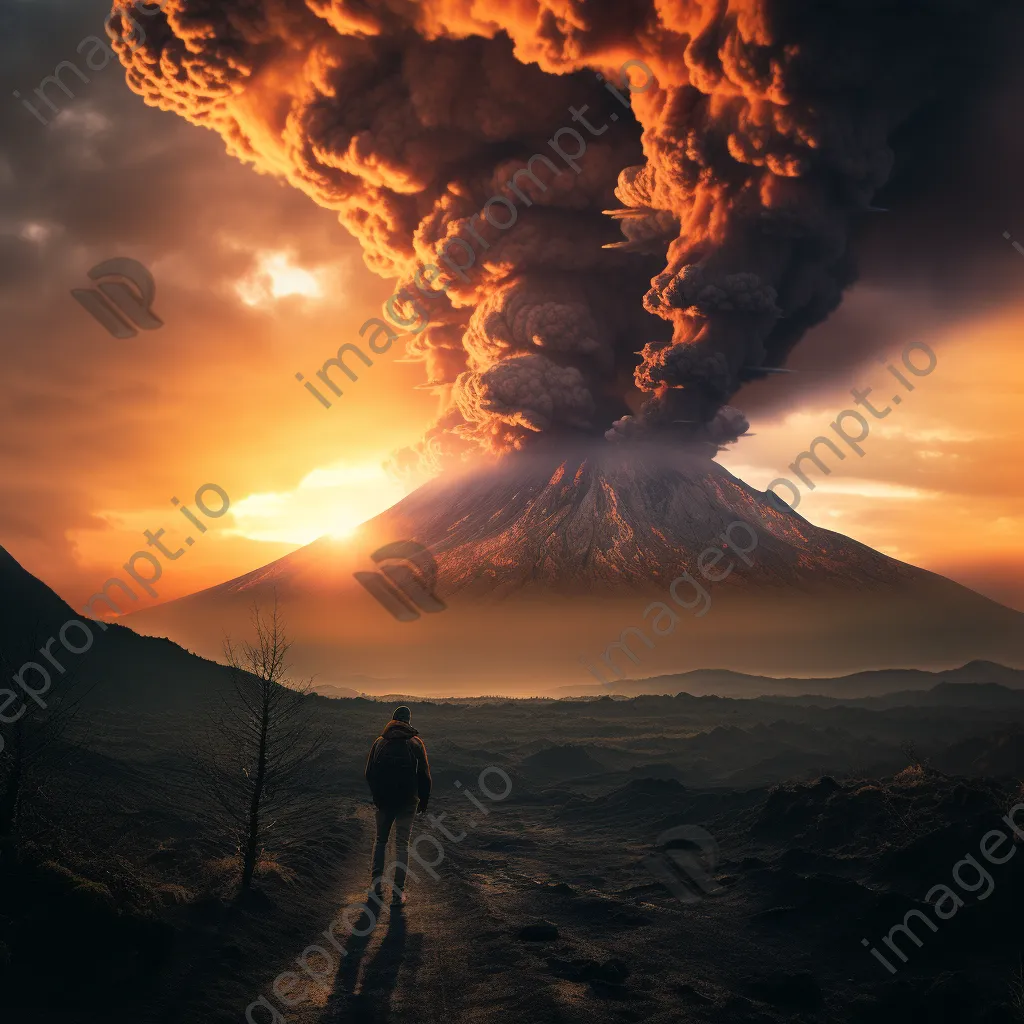 Sunrise illuminating ash clouds over an active volcano - Image 4