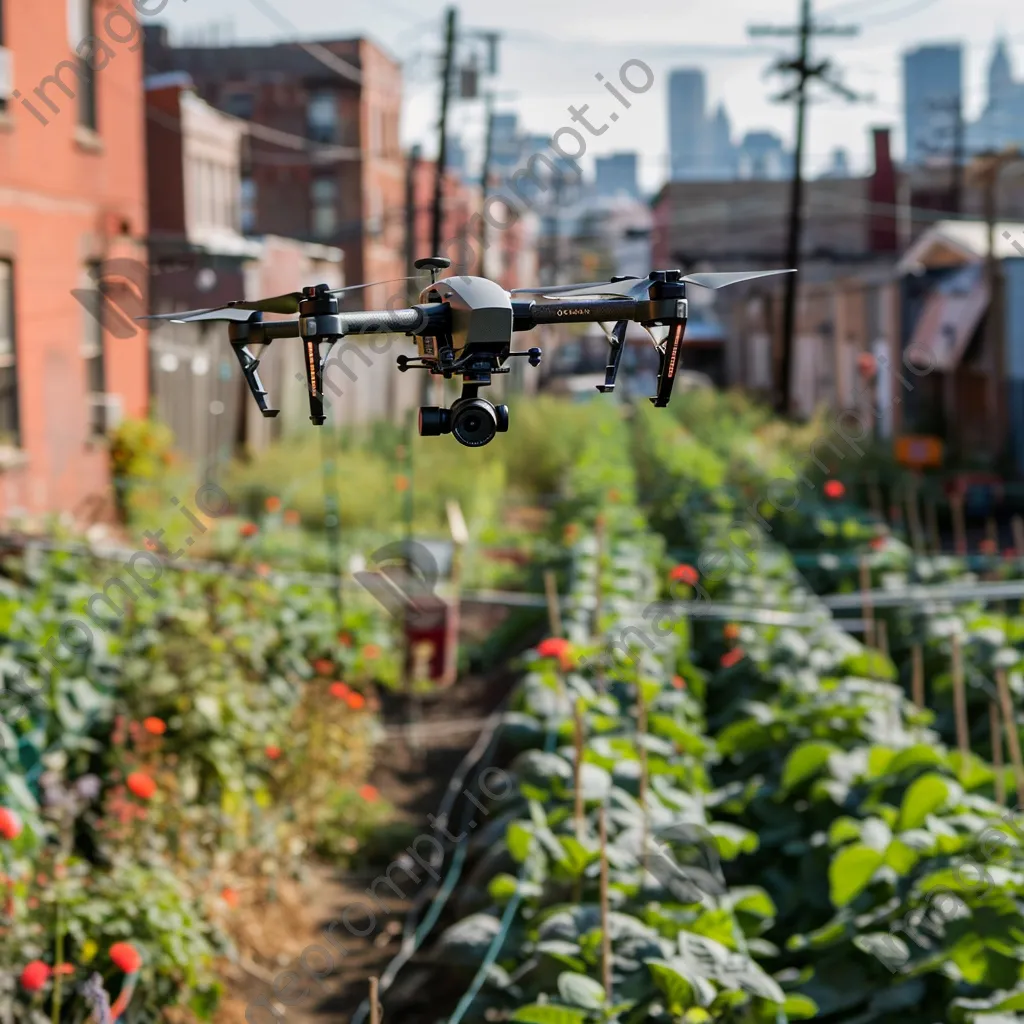 Urban farmers operating smart irrigation systems and drones. - Image 1