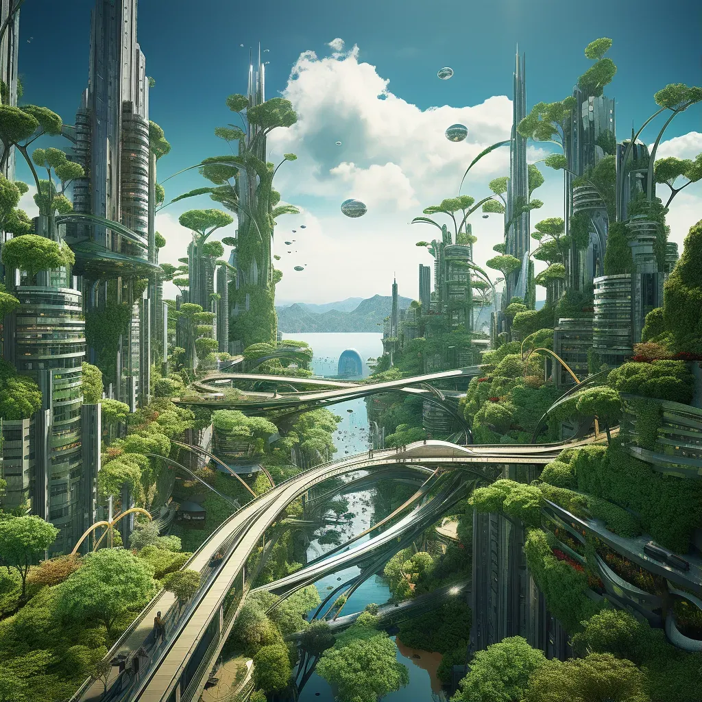 Futuristic urban skyline with vertical gardens - Image 1