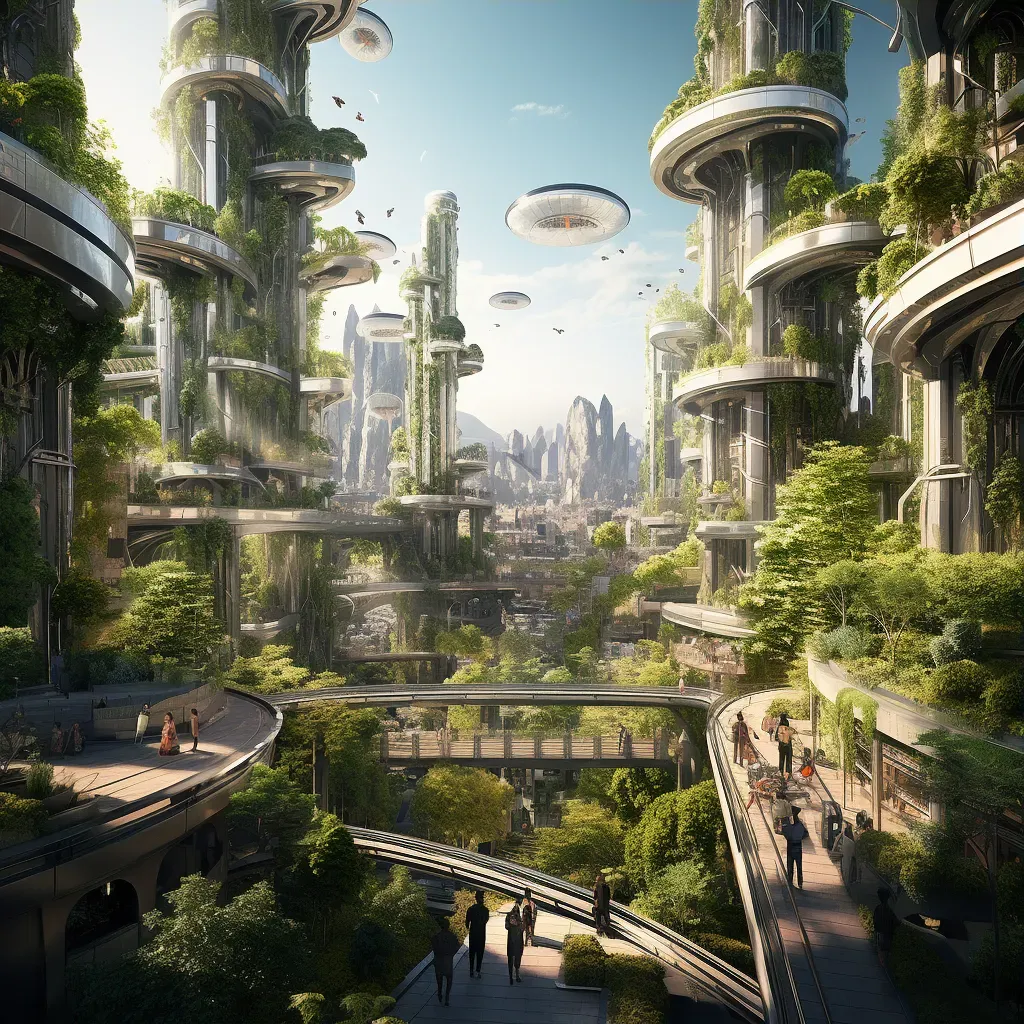 Futuristic Urban Skyline with Vertical Gardens