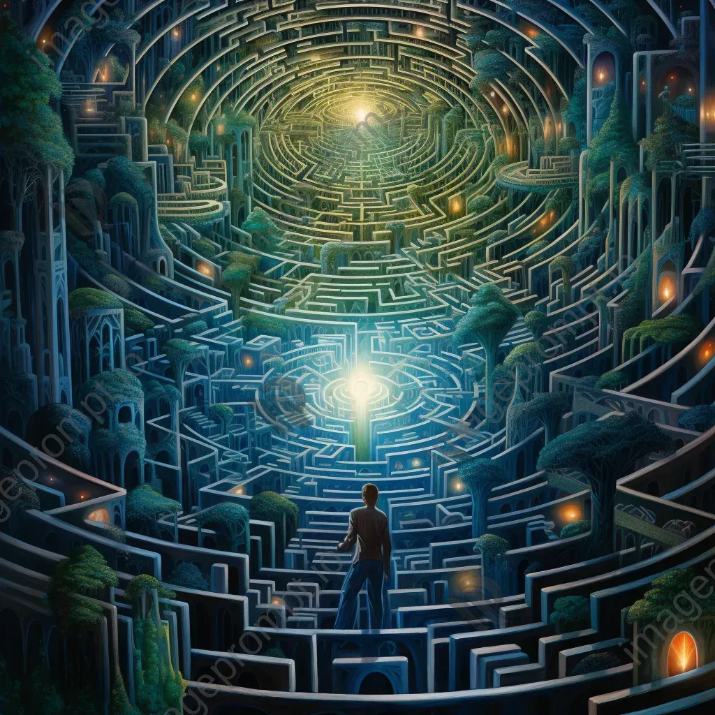 Neo-surrealistic artwork of a holographic labyrinth leading to a quantum realm - Image 4