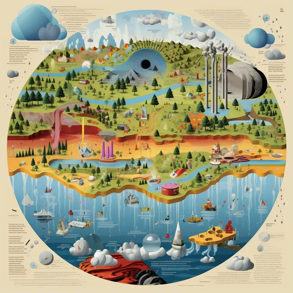 Infographic showing water cycle in a colorful landscape - Image 1