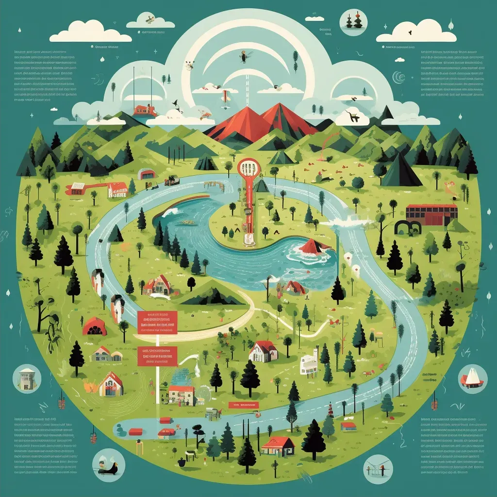 Infographic showing water cycle in a colorful landscape - Image 2