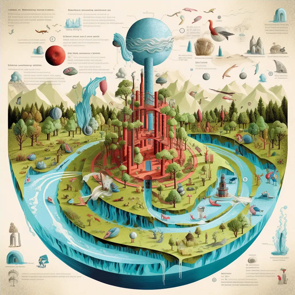 Infographic showing water cycle in a colorful landscape - Image 4