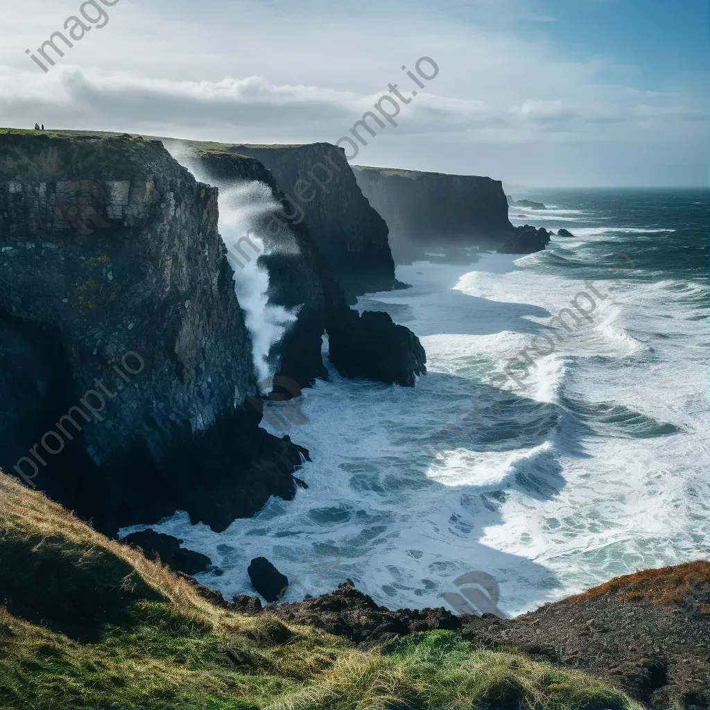 Coastal cliffs overlooking the ocean with crashing waves below - Image 1