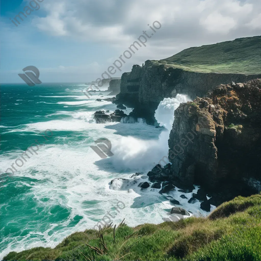 Coastal cliffs overlooking the ocean with crashing waves below - Image 2