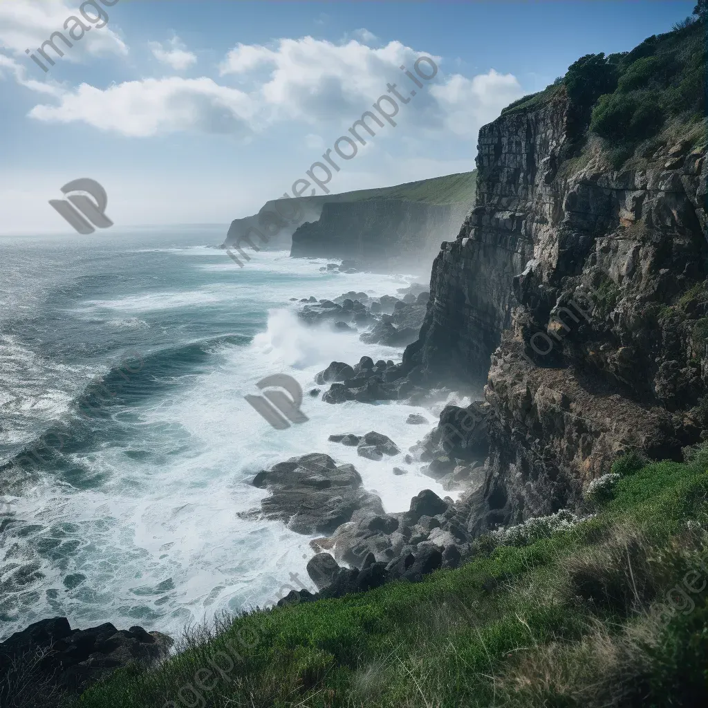 Coastal cliffs overlooking the ocean with crashing waves below - Image 3