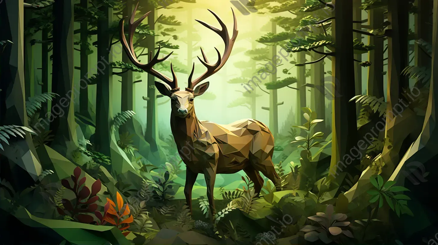 Geometric representation of a stag in a lush green forest - Image 2