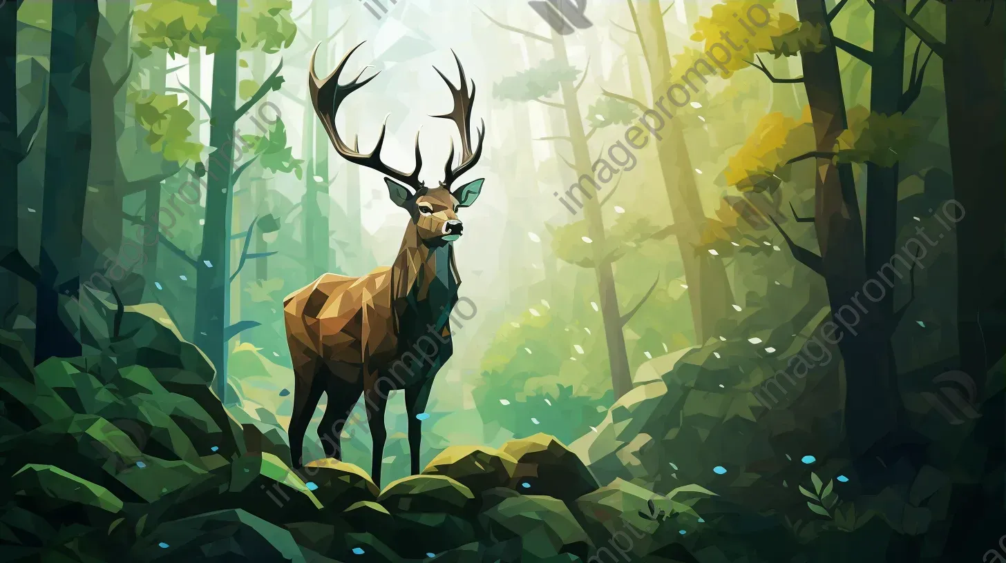 Geometric representation of a stag in a lush green forest - Image 3