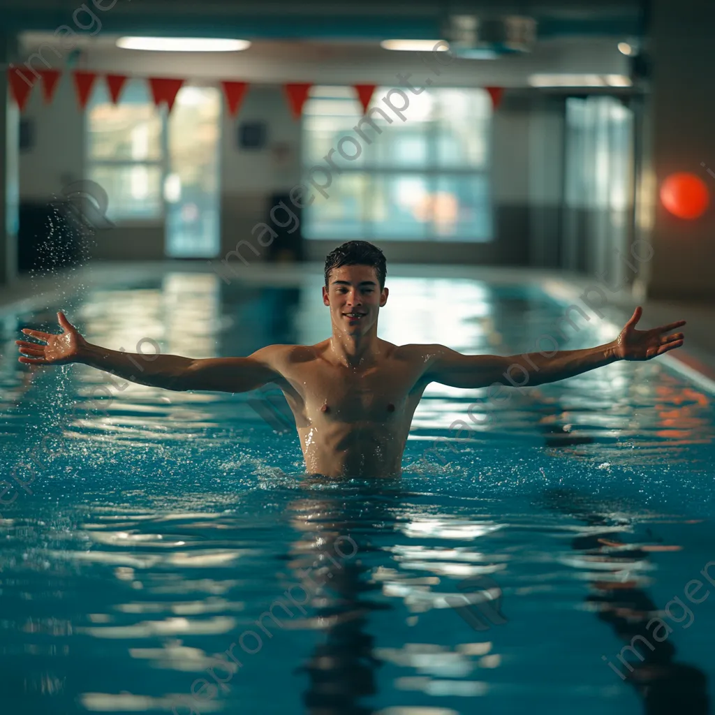 Male instructor leading water aerobics class in an indoor pool - Image 4