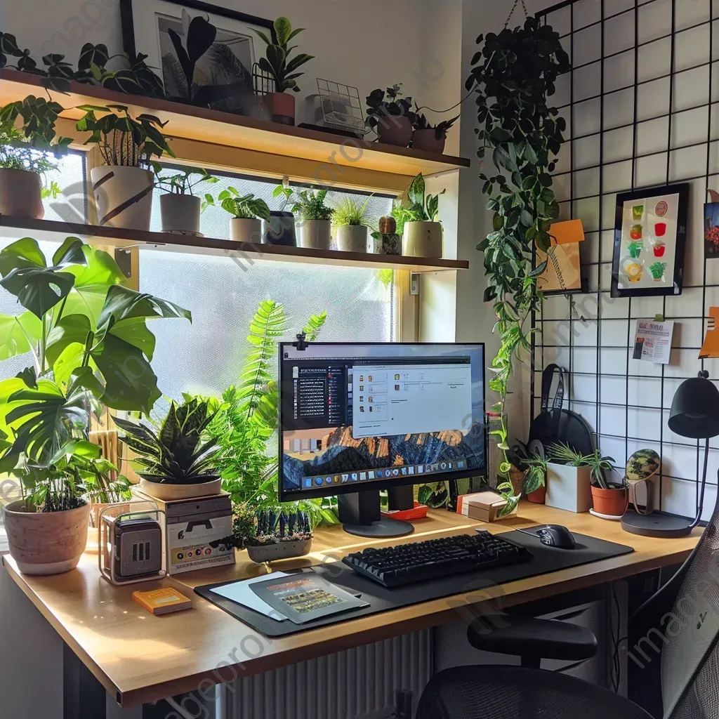 Modern office workspace with motivational posters and potted plants - Image 4