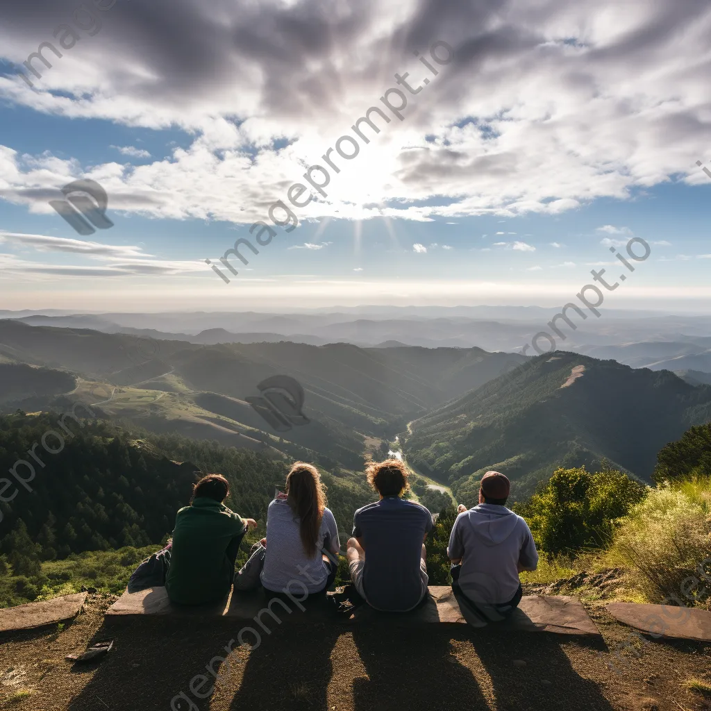 A group of friends relaxing at a scenic overlook - Image 1