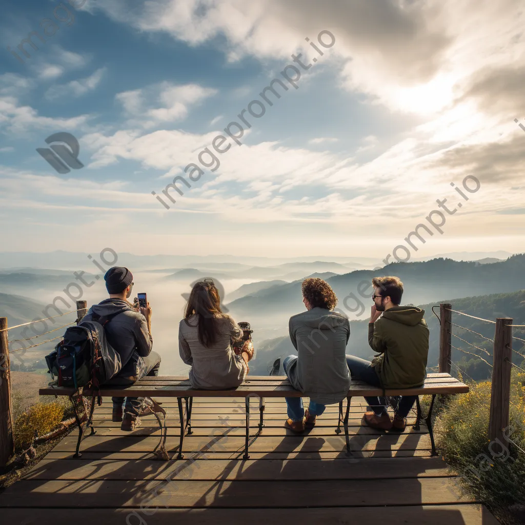 A group of friends relaxing at a scenic overlook - Image 2