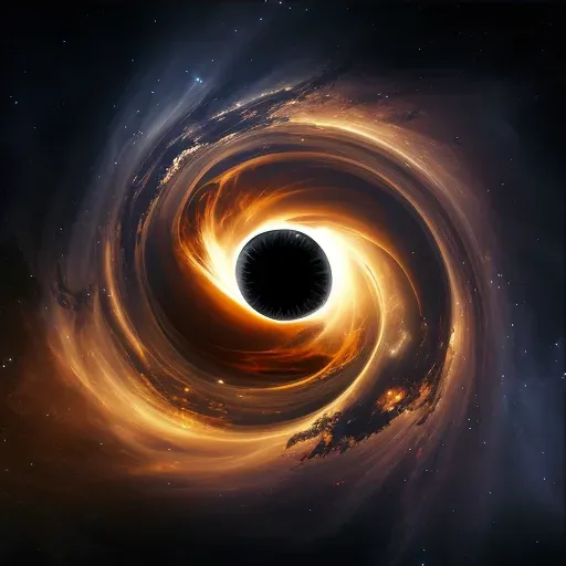 Image of a black hole in space surrounded by swirling glowing matter - Image 3