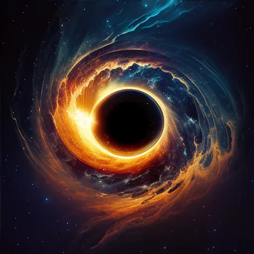 Image of a black hole in space surrounded by swirling glowing matter - Image 4