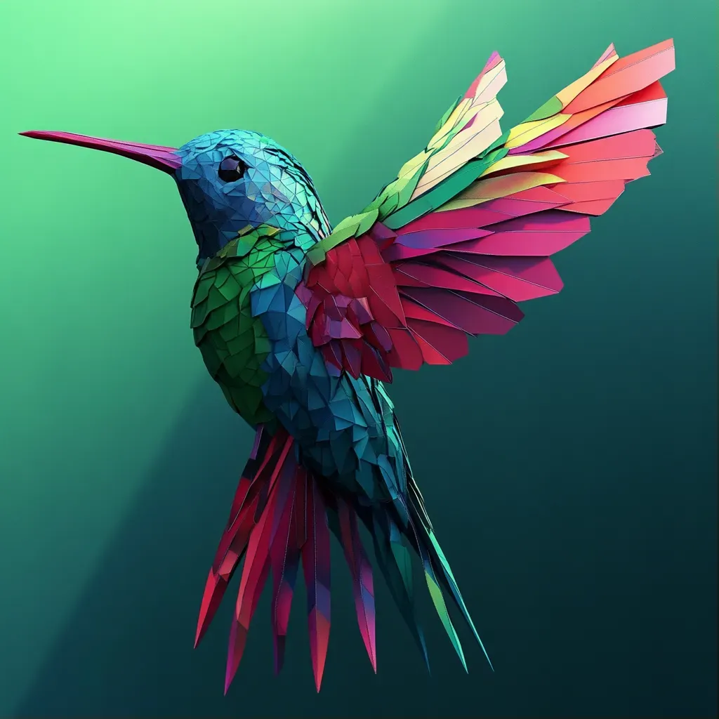 Colorful low poly hummingbird with delicate polygonal feathers - Image 1