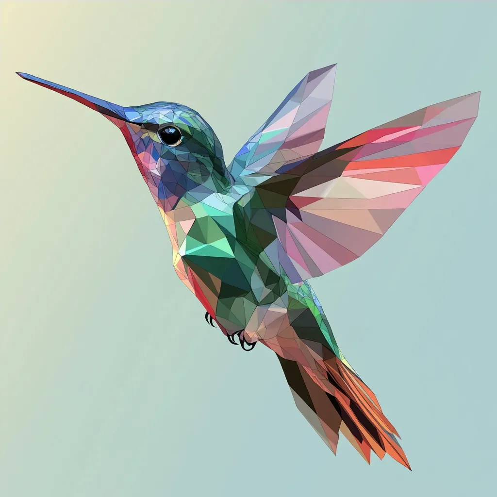 Colorful low poly hummingbird with delicate polygonal feathers - Image 4