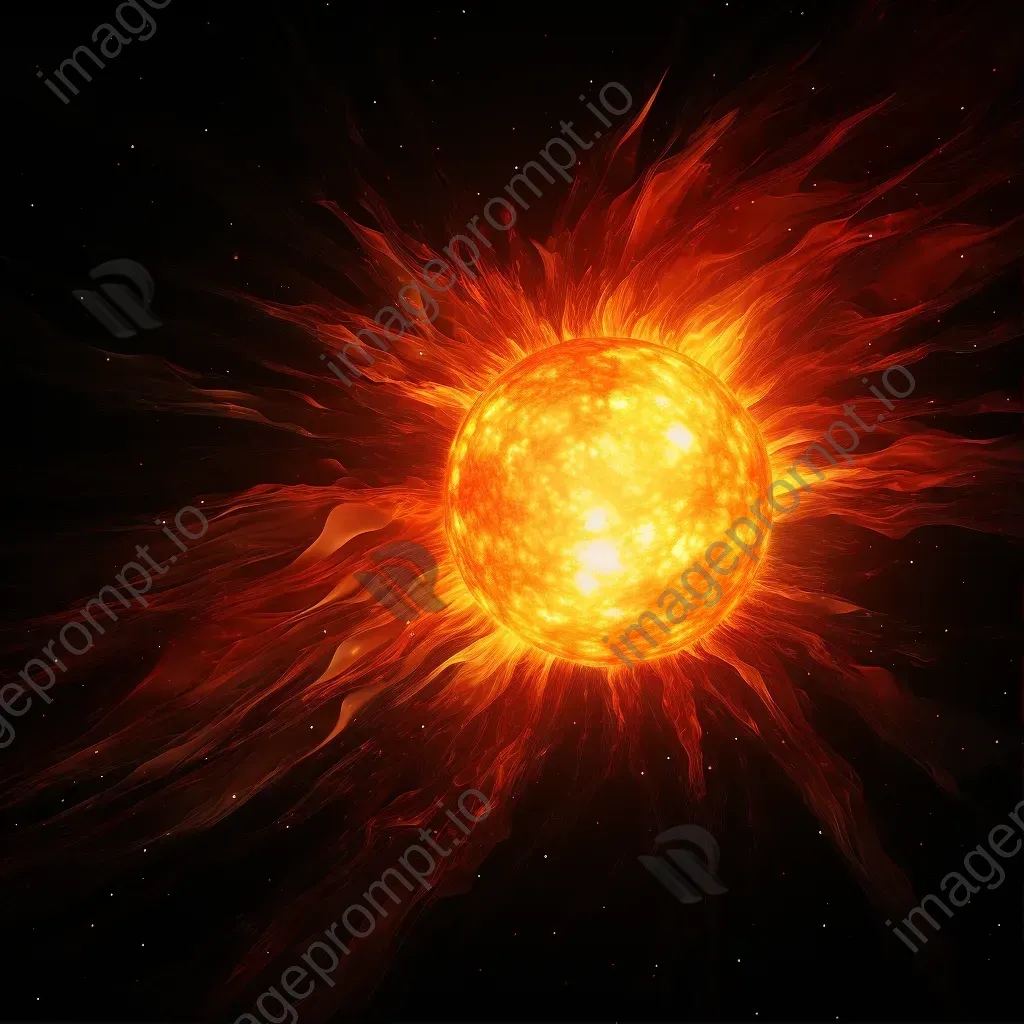 Low poly representation of a solar flare erupting against a dark space background - Image 1