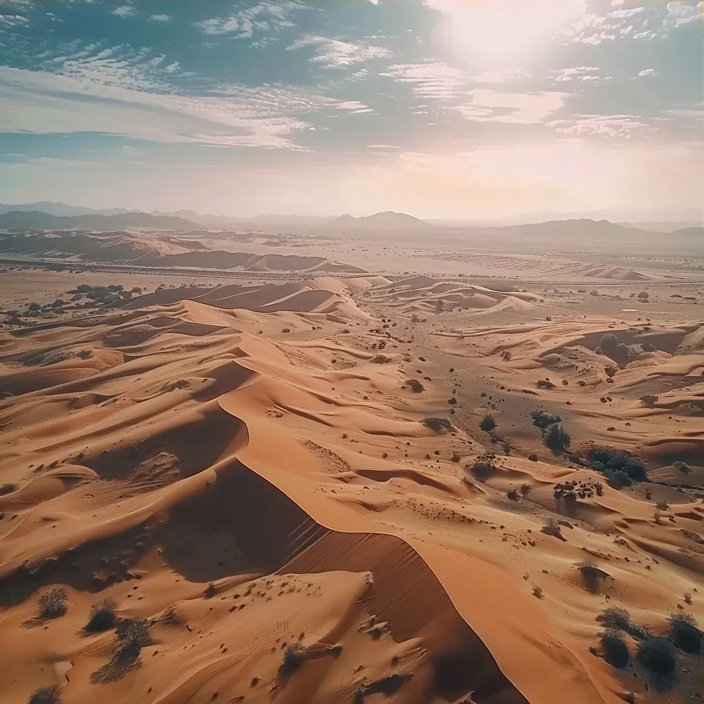 Aerial view of a desert landscape with sand dunes and an oasis - Image 3