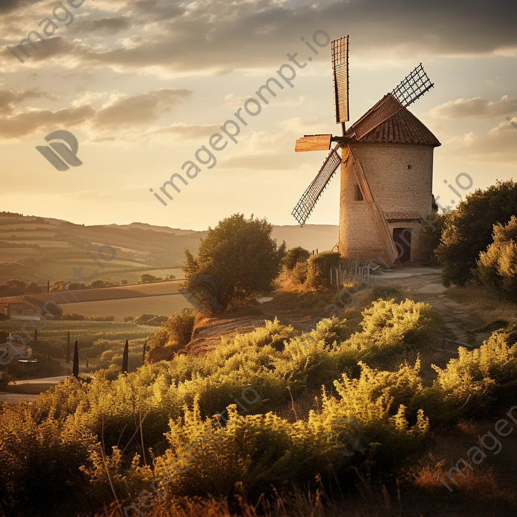 Italian windmill near vineyard during sunset - Image 4