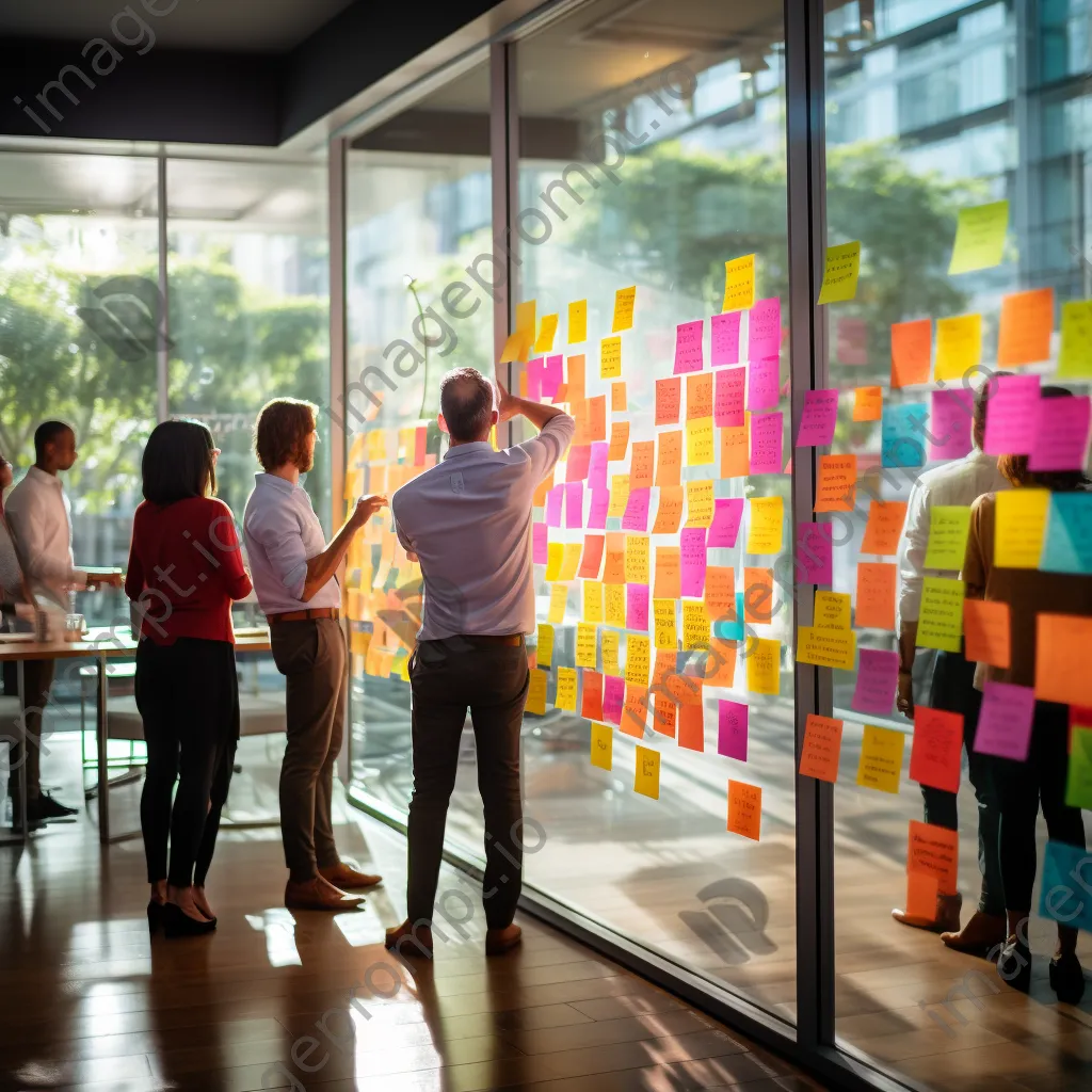 Colorful sticky notes on a glass wall in an office - Image 2