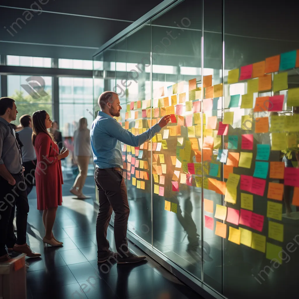 Colorful sticky notes on a glass wall in an office - Image 4