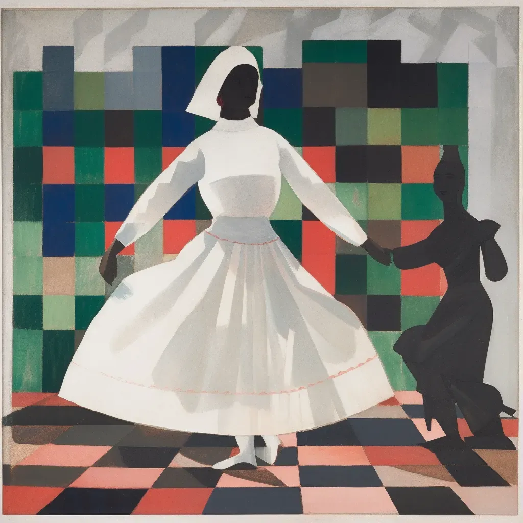 Woman in Indian dress dancing with shadow of British soldier - Image 1