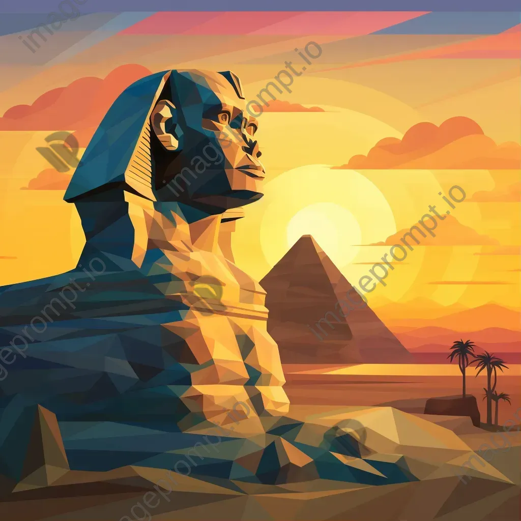 Low poly Sphinx under the twilight sky in the desert - Image 1