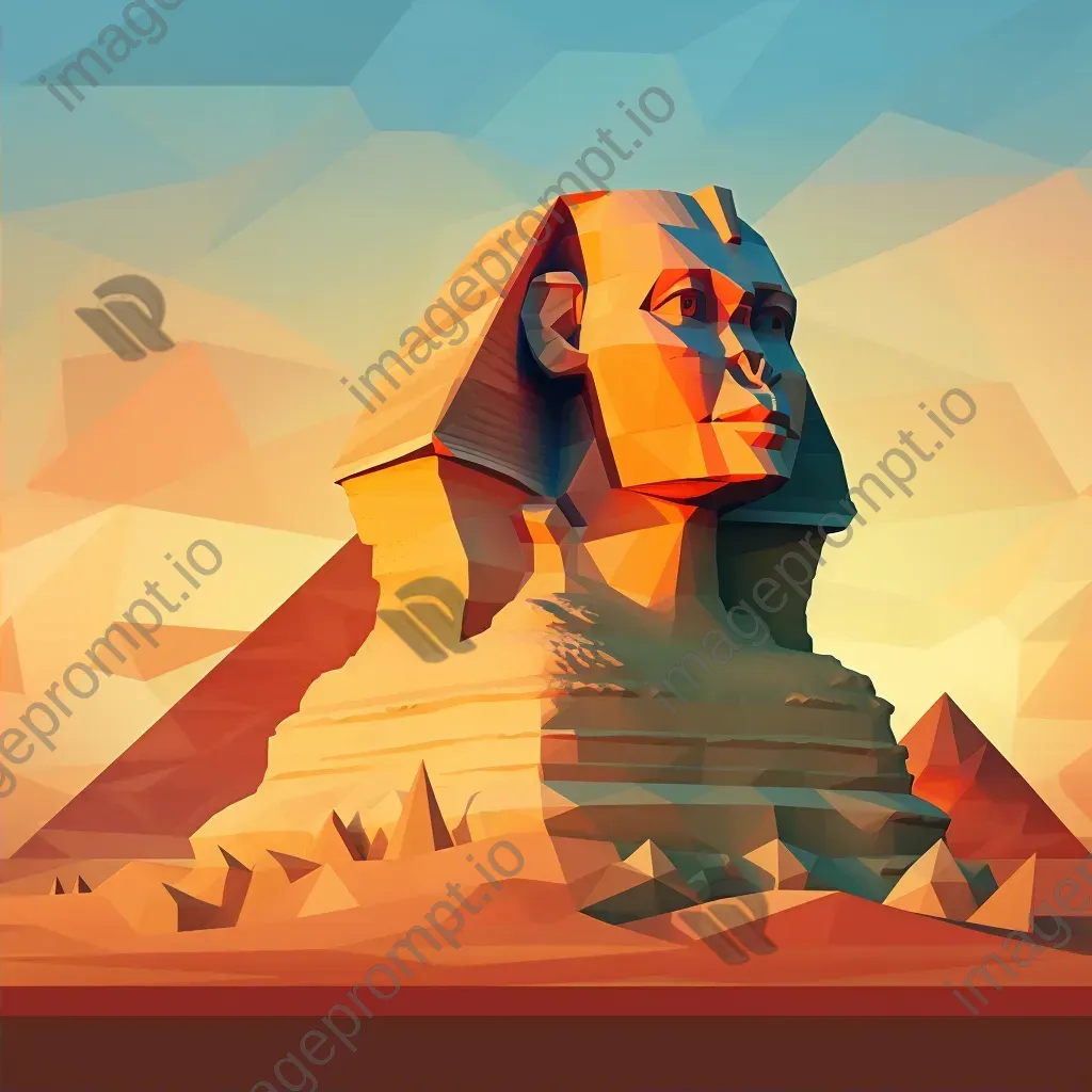 Low poly Sphinx under the twilight sky in the desert - Image 2