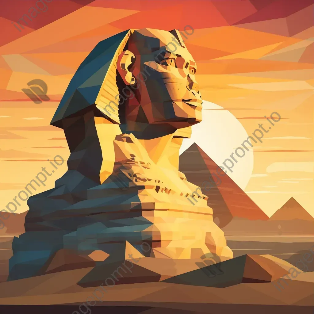 Low poly Sphinx under the twilight sky in the desert - Image 3