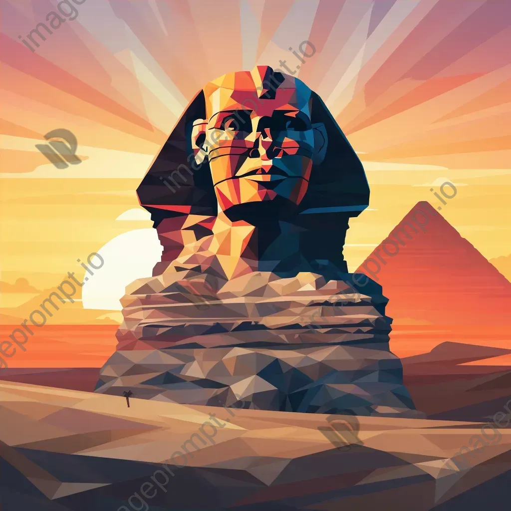 Low poly Sphinx under the twilight sky in the desert - Image 4