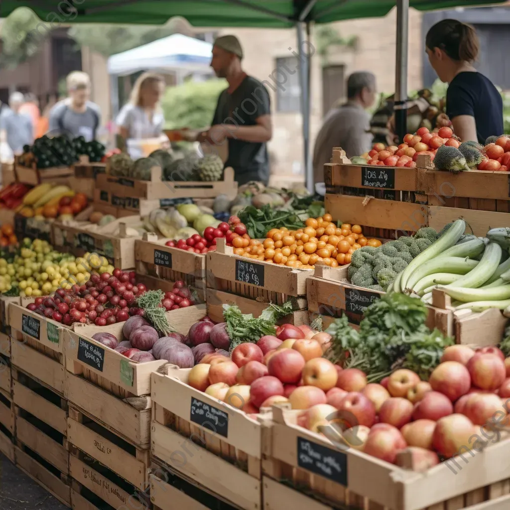 Top view of fresh fruits and vegetables on display at a market stall - Image 4