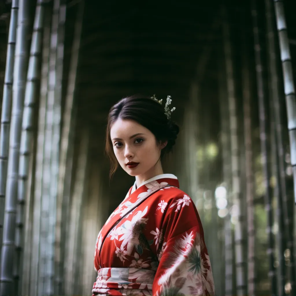 Japanese geisha in a bamboo forest wearing a kimono - Image 2