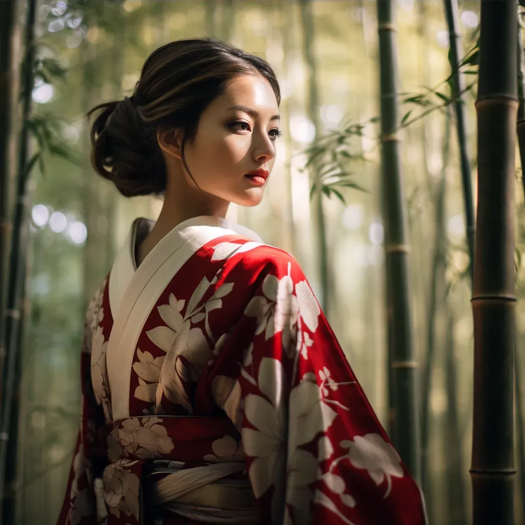 Geisha in Bamboo Forest with Kimono