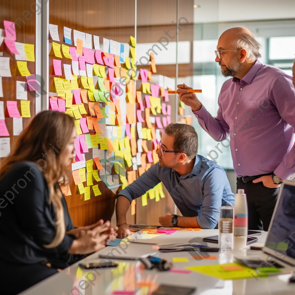 A creative team brainstorming in a conference room with sticky notes and a whiteboard. - Image 3