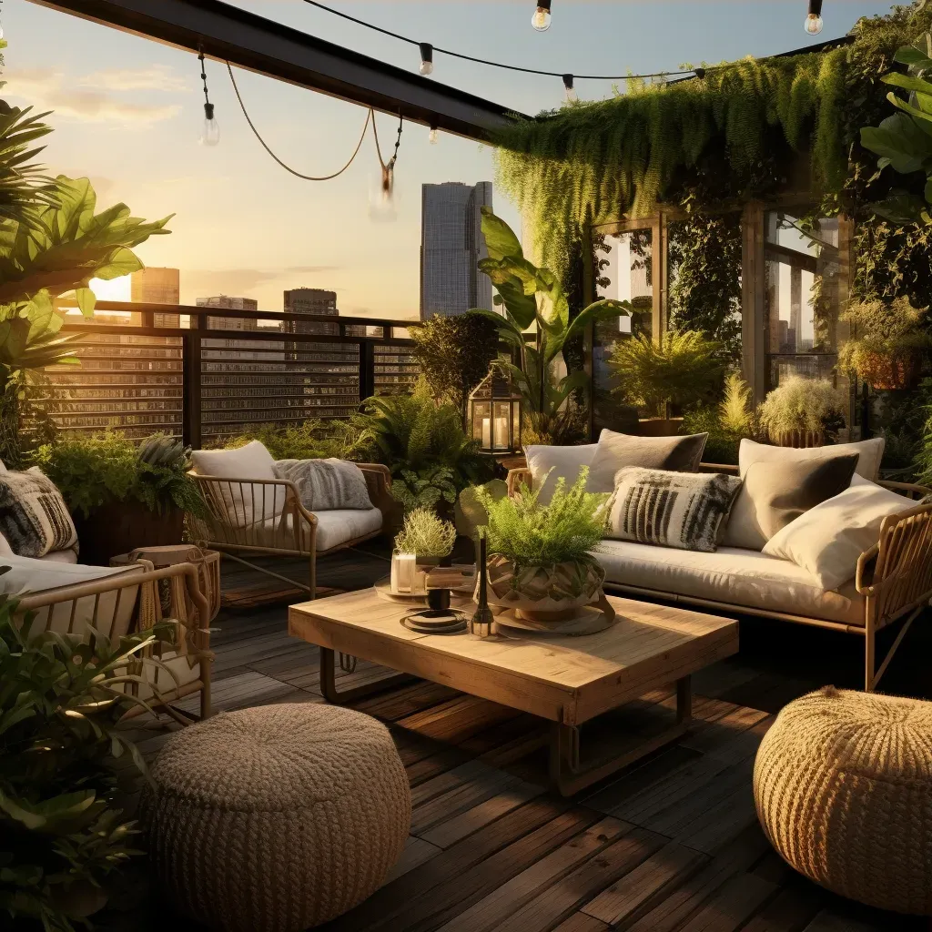 Chic urban rooftop gardens with lush greenery and trendy furniture - Image 3