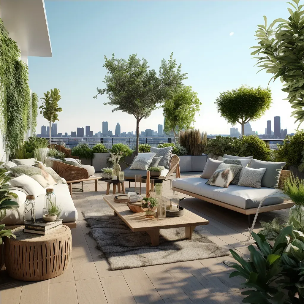 Chic urban rooftop gardens with lush greenery and trendy furniture - Image 4