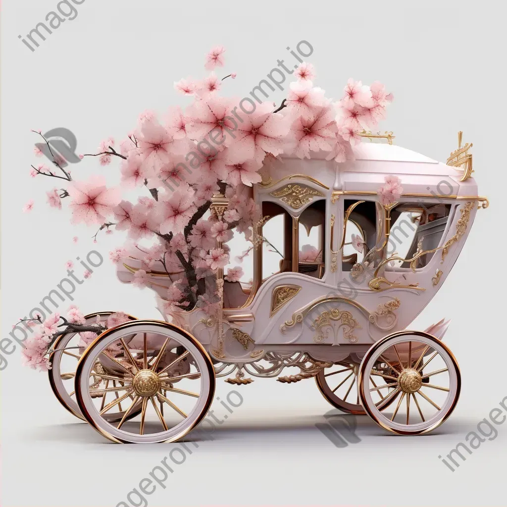 Low poly design of an antique carriage framed by cherry blossoms - Image 2