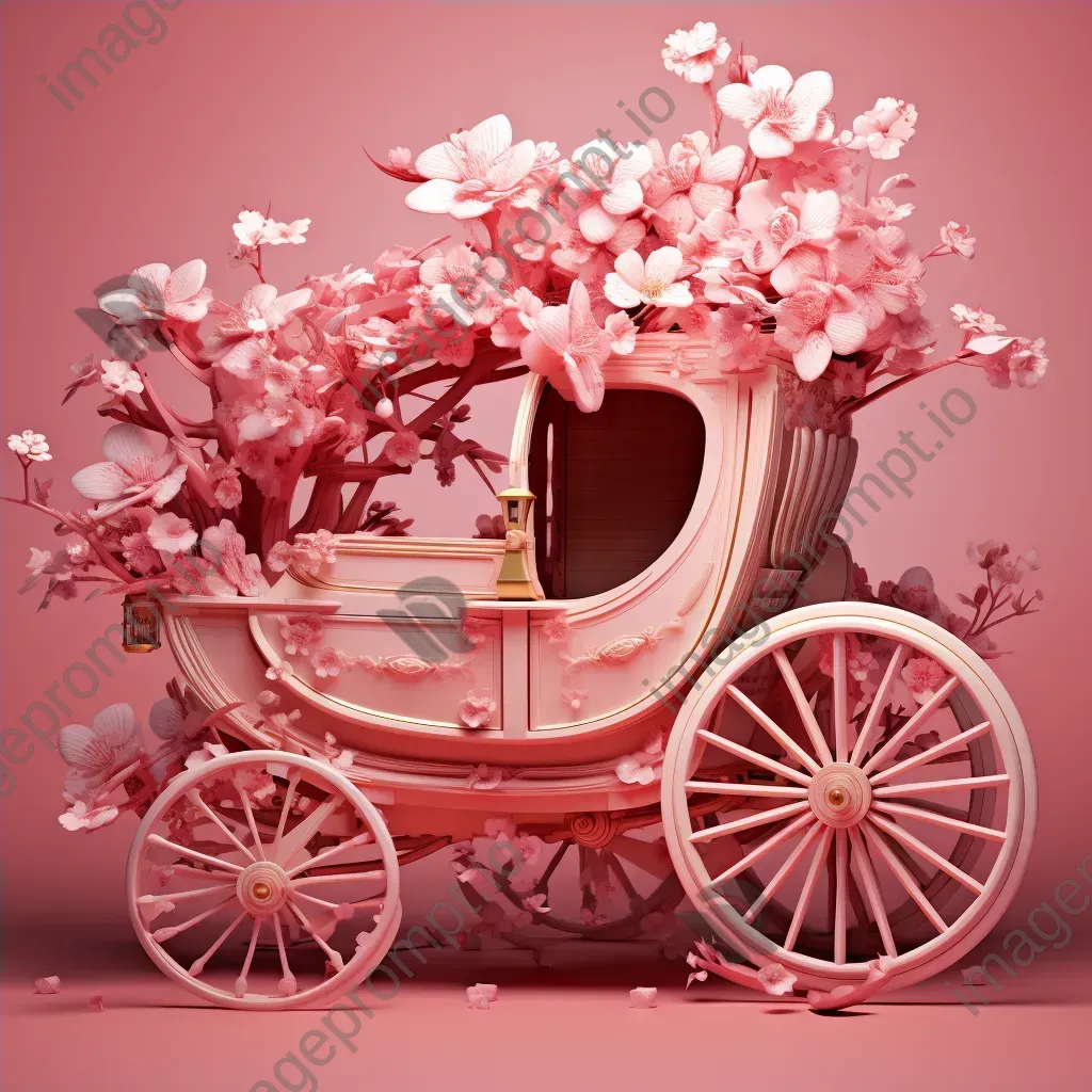 Low poly design of an antique carriage framed by cherry blossoms - Image 4