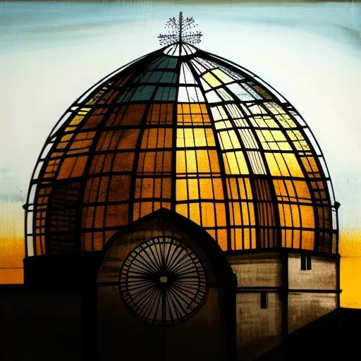 Geometric dome with stained glass panels lit by the sun - Image 2