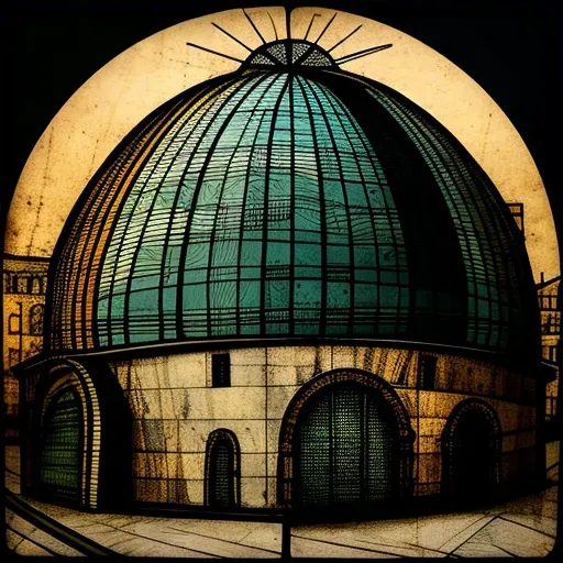 Geometric dome with stained glass panels lit by the sun - Image 4